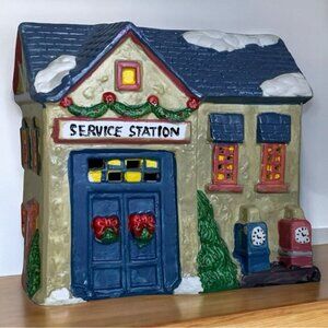 Vintage Christmas Village Service Station Light Up Large Holiday House GEI 1995